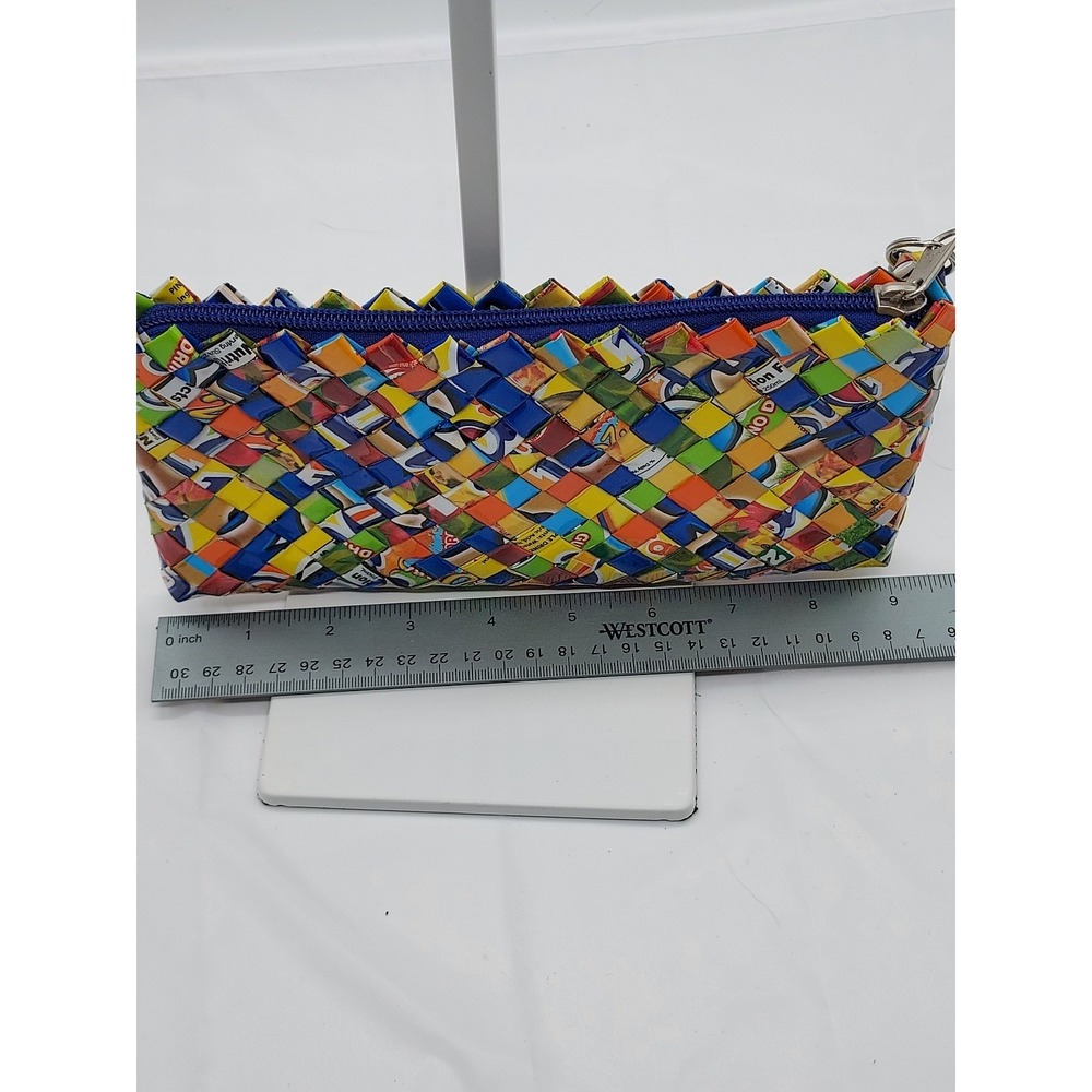 Handmade Recycled Candy Wrapper Woven Clutch Pouch ZigZag Upcycled Multi Color